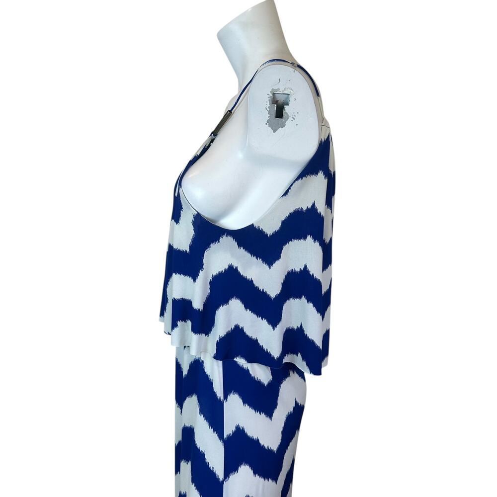 T-Bags Los Angeles Blue and White Chevron Print Jersey Maxi Dress sz XS - Picture 6 of 16